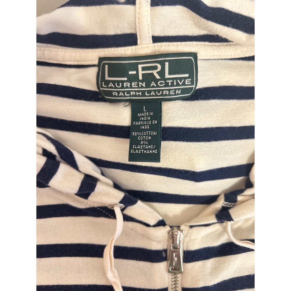 Lauren Ralph Lauren Active Navy White Striped Quarter Zip Hoodie Womens LRL - Picture 9 of 10